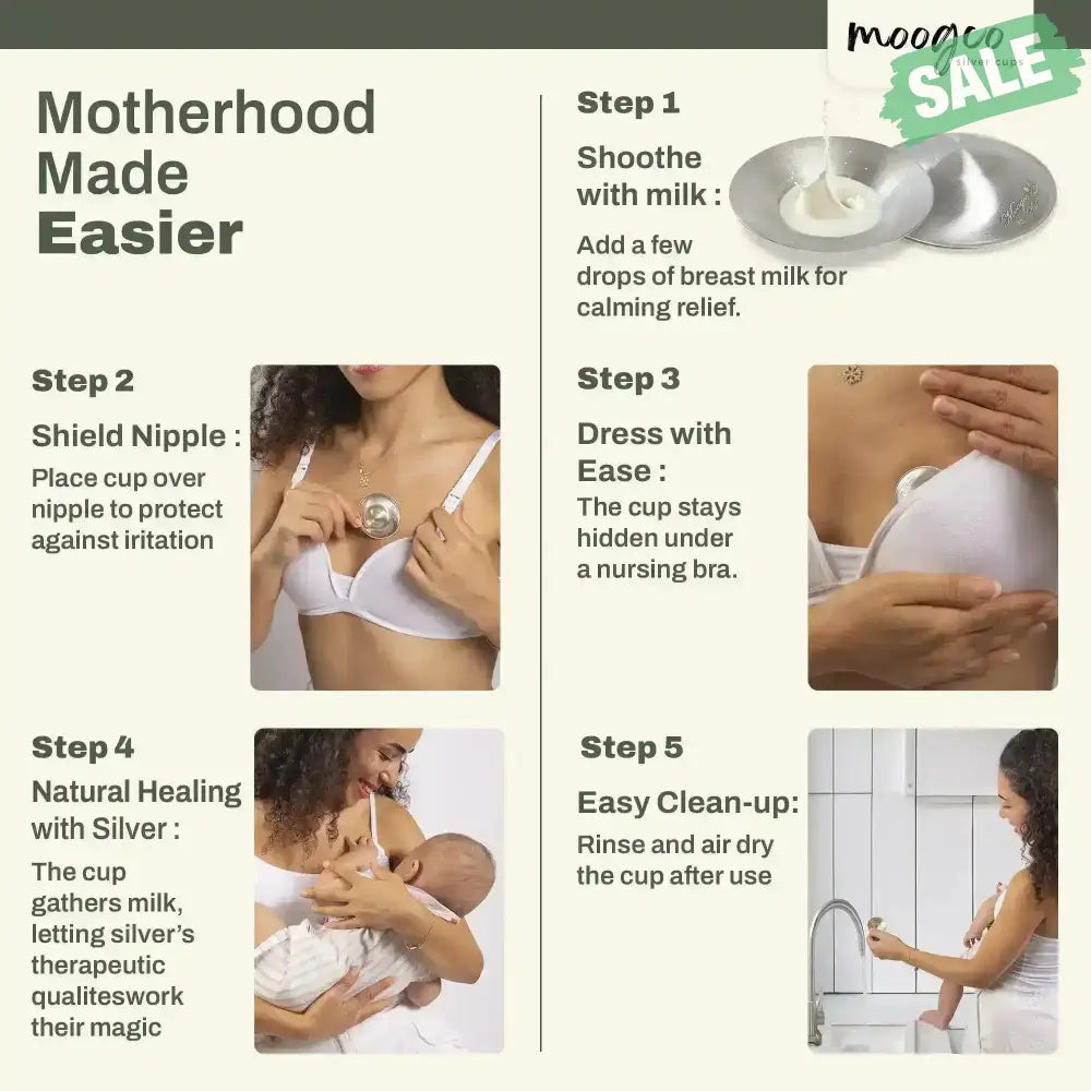 MOOGCO Silver Nursing Cups 999k Silver - BPA-Free for Babies & Toddlers