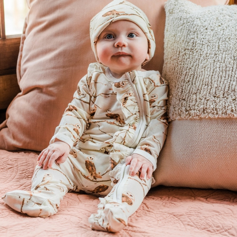 Sepia Rose Luxe Solid Ruffle Footed Romper