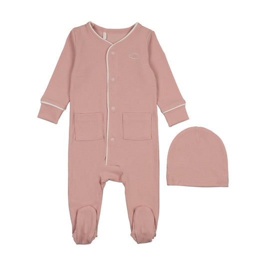 Ribbed Grandpa Footie- Pink