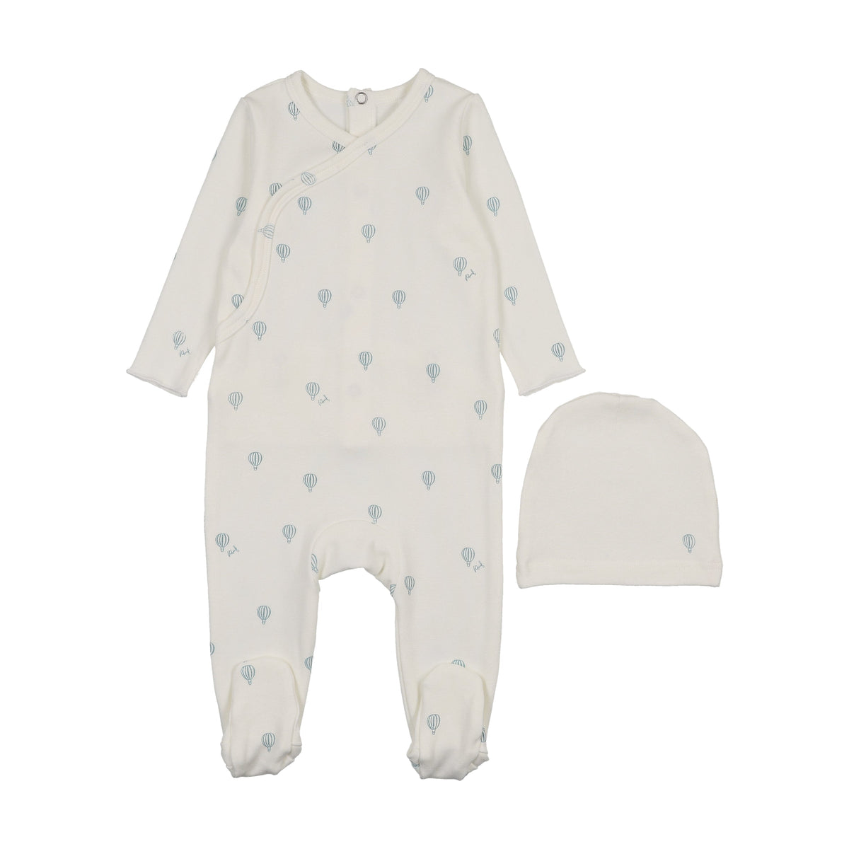 Hot Air Balloon Printed Footie- White/Blue