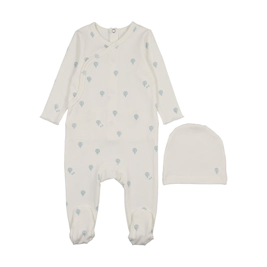 Hot Air Balloon Printed Footie- White/Blue