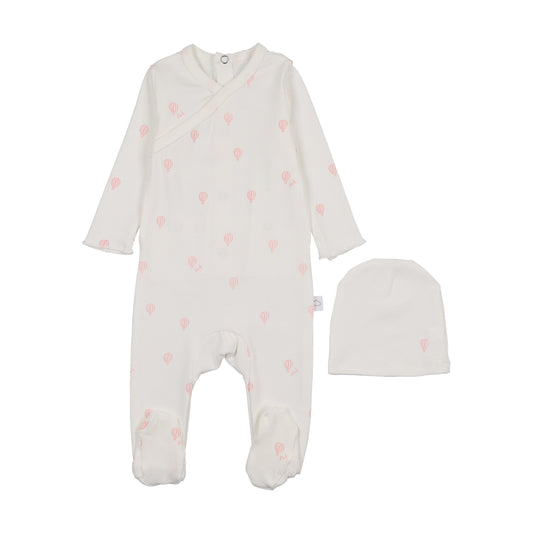 Hot Air Balloon Printed Footie- White/Pink