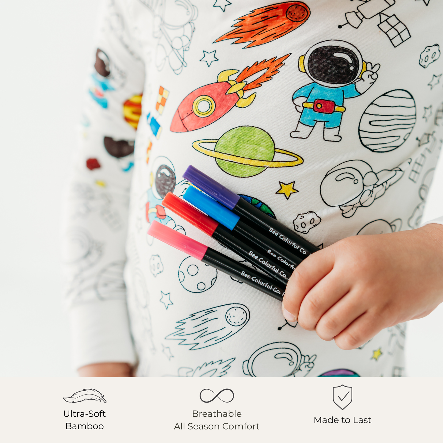 Space Coloring Pajamas for Kids | Soft Bamboo 2 Piece Set