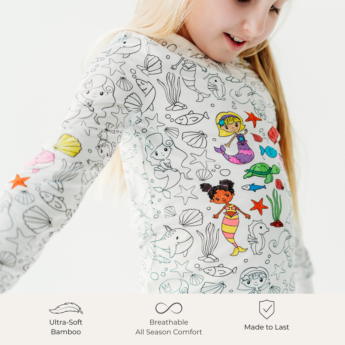 Mermaid Coloring Pajamas for Kids | Soft Bamboo 2 Piece Set