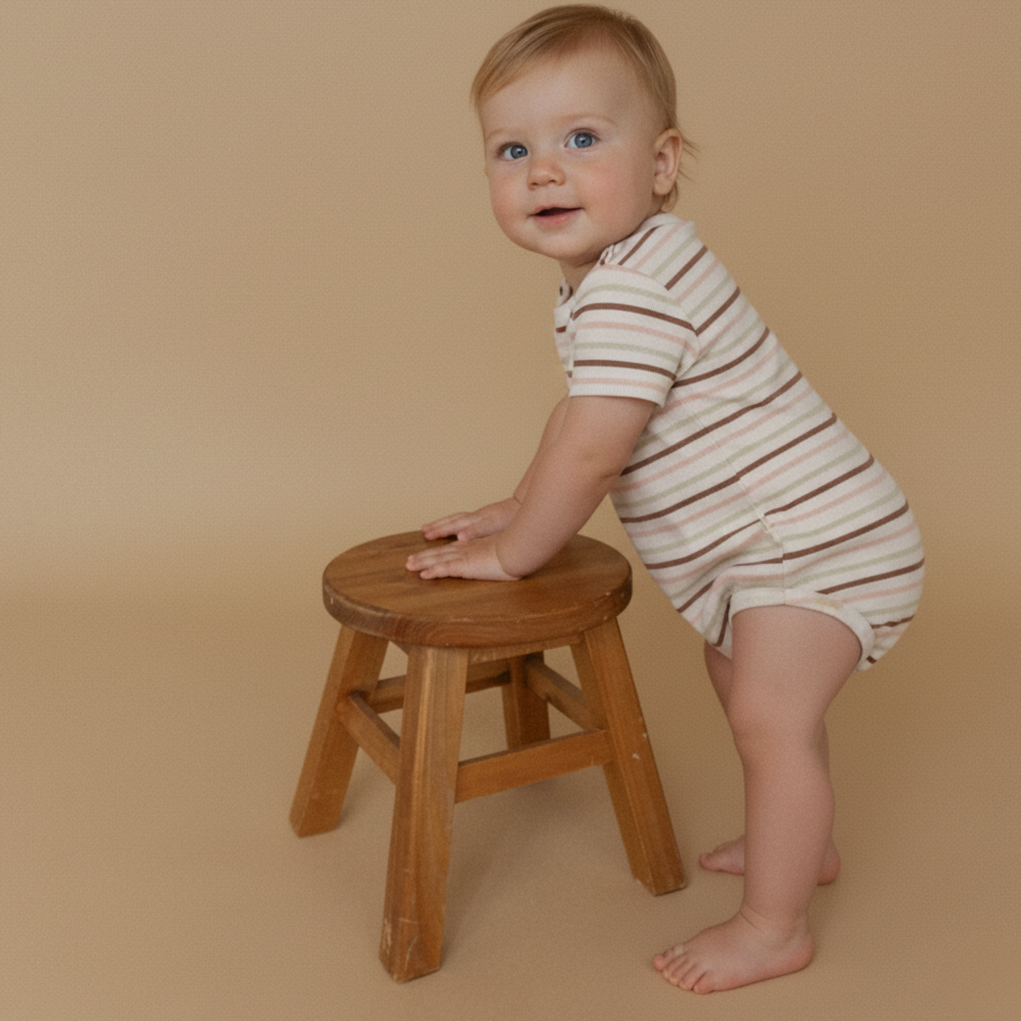 Organic Short Sleeve Bubble Romper - Terra Stripes